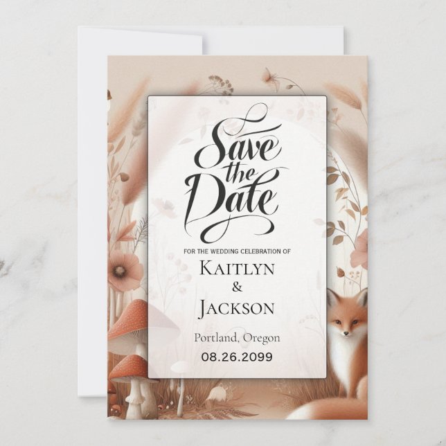 Hochzeit der verzauberten Herbstwälder Save The Date (Vorderseite)