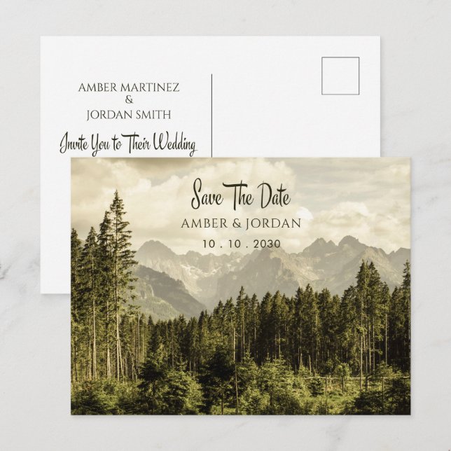 Hochzeit der Vintagen Bergwaldlandschaft Postkarte (Vorne/Hinten)