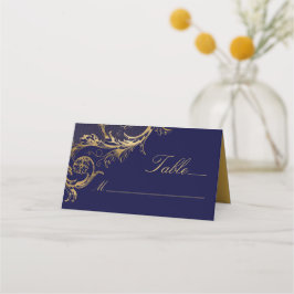 Hochzeit der Vintagen Blauen GoldfloralDamaske Platzkarte