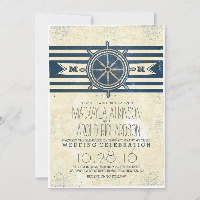 Hochzeit der Vintagen Marine Einladung (Vorderseite)