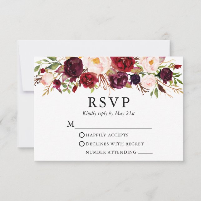 Hochzeit der Wasserfarbe Burgund RSVP Karte (Vorderseite)