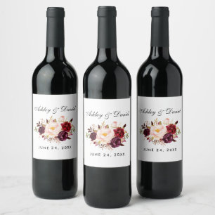 Hochzeit der Wasserfarbe Burgund Weinetikett