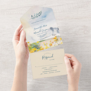 Hochzeit der Wasserfarben All In One Einladung