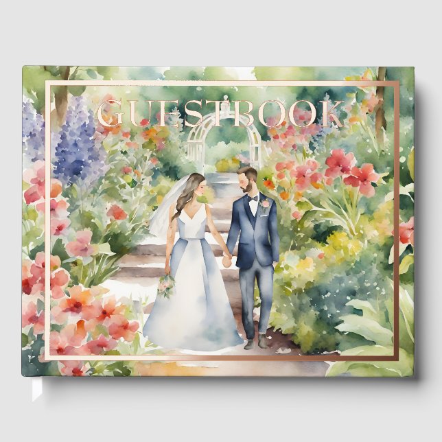 Hochzeit der Wasserfarbenen Wildblume Garden Gästebuch (Vorderseite)