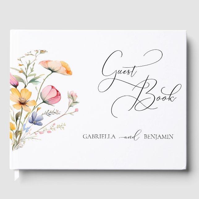 Hochzeit der Wasserfarbenwiese-Wildblume Gästebuch (Vorderseite)