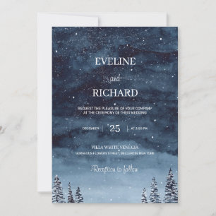Hochzeit der Watercolor-Marine im Winterwald Einladung