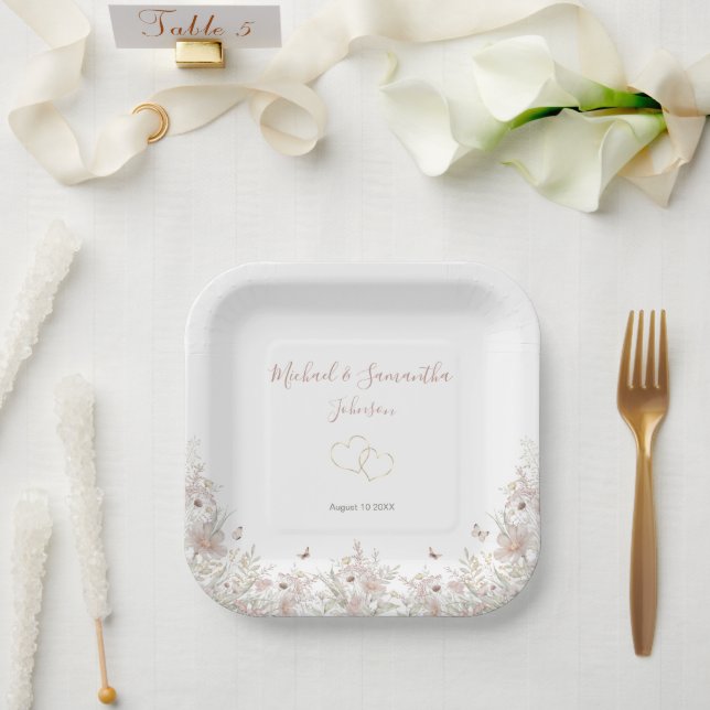 Hochzeit der Wildblume Blush and Sage Pappteller (Hochzeit)