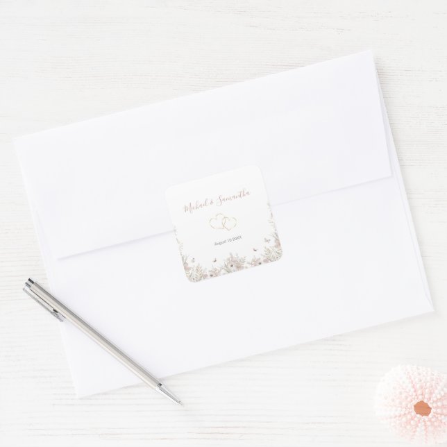 Hochzeit der Wildblume Blush and Sage Quadratischer Aufkleber (Umschlag)
