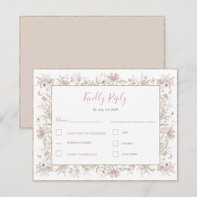 Hochzeit der Wildblume Blush and Sage RSVP Karte (Vorne/Hinten)