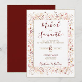 Hochzeit der Wildblume Burgund und Blush Einladung