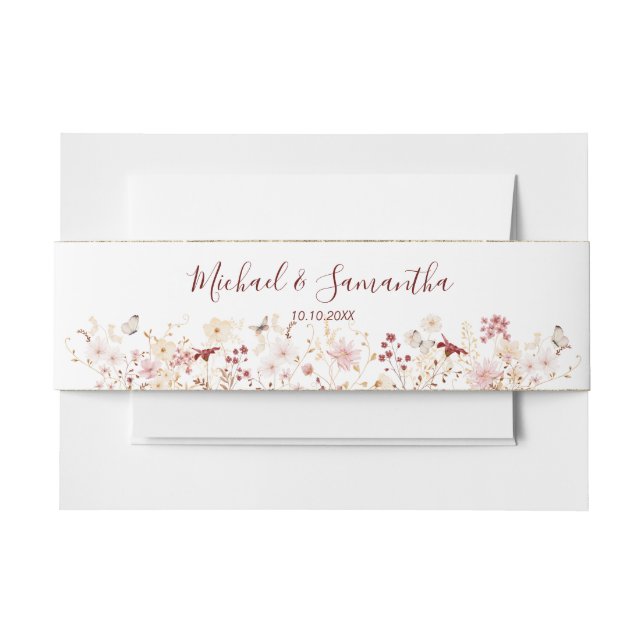 Hochzeit der Wildblume Burgund und Blush Einladungsbanderole (Vorderseite Beispiel)