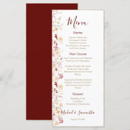 Hochzeit der Wildblume Burgund und Blush Menükarte