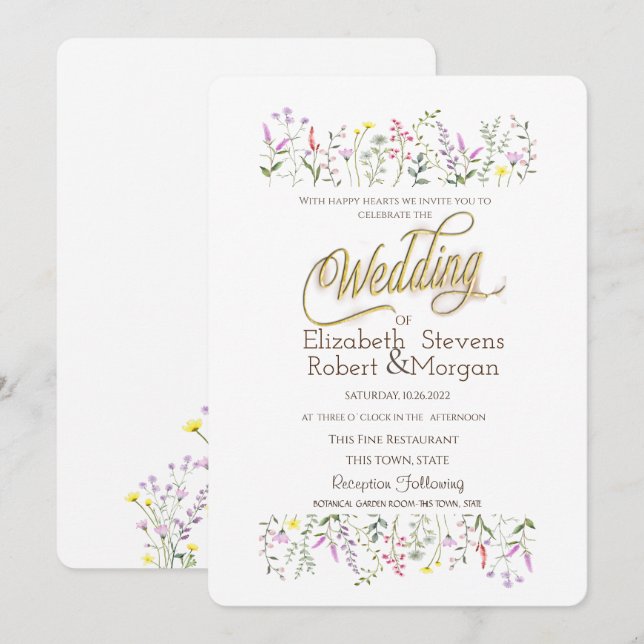 Hochzeit der Wildblume Watercolor Einladung (Vorne/Hinten)