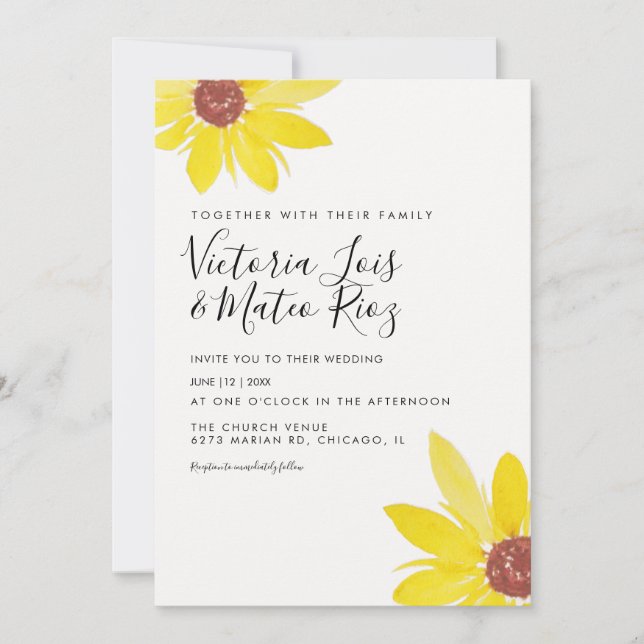 Hochzeit der Wilden Blume Watercolor Sonnenblume Einladung (Vorderseite)