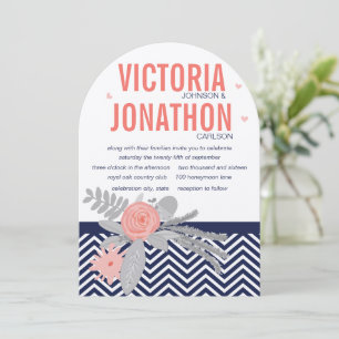 Hochzeit der Zickzack Flora und Fauna von Navy und Einladung