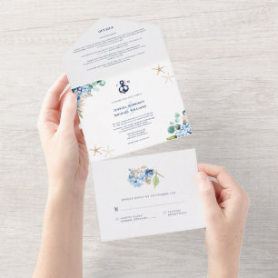 Hochzeit des Anchor Beach mit Aquarellblume All In One Einladung