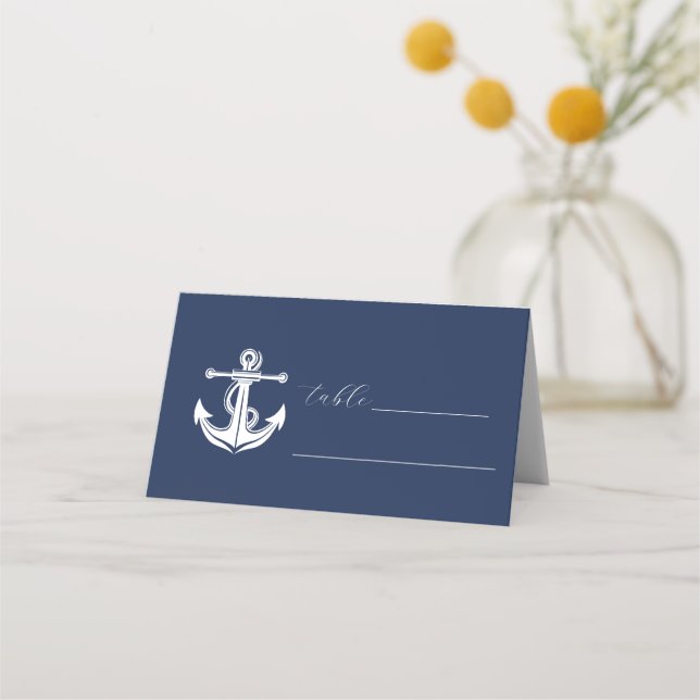 Hochzeit des Anchor Nautical Navy Platzkarte (Vorderseite)