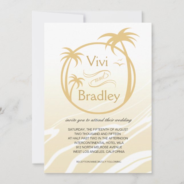 Hochzeit des Beach Surf Palm Logos| Sand Einladung (Vorderseite)