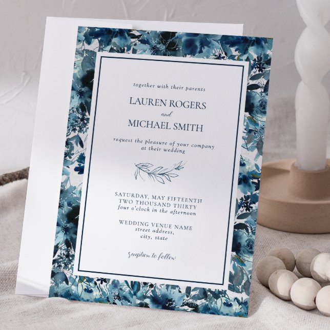 Hochzeit des blauen Winterbotanischen Wassers Einladung (Winter Wedding Invitation)