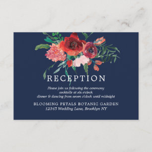 Hochzeit des Blue Burgundy Coral Floral Empfang Begleitkarte