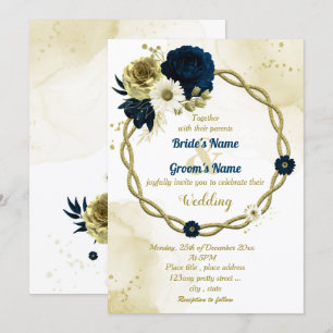 Hochzeit des Blumenkranzes auf dem blauem Elfenbei Einladung