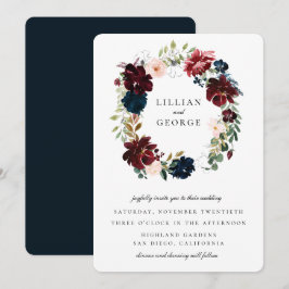 Hochzeit des Blumenkreides von Navy Burgund Einladung