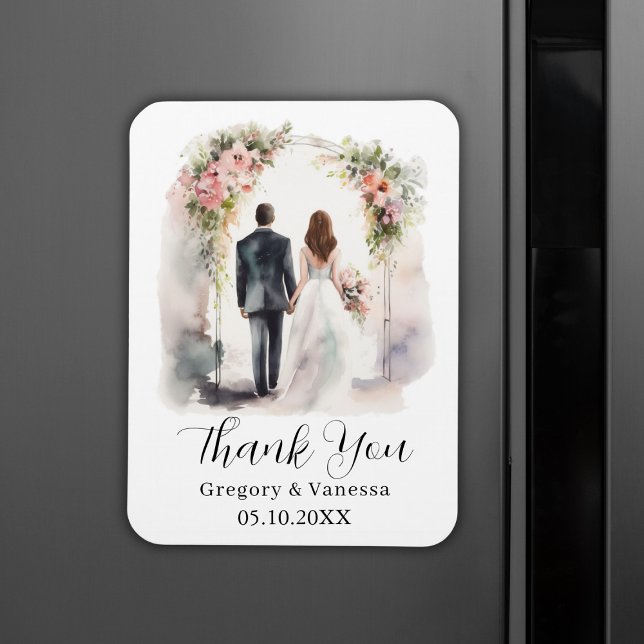 Hochzeit des Blumenwaldbogens mit Wasserfarbe Dank Magnet (Watercolor Floral Arch Wedding Thank You Card Magnet
)