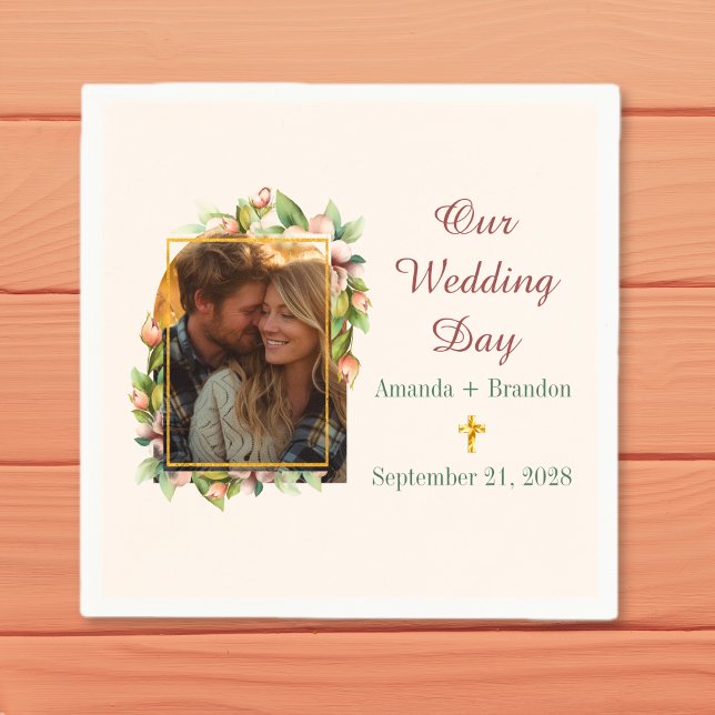 Hochzeit des Boho Christlichen Blumenstrauß-Fotos Serviette (Boho Christian Cross Floral Arch Photo Wedding Napkins)