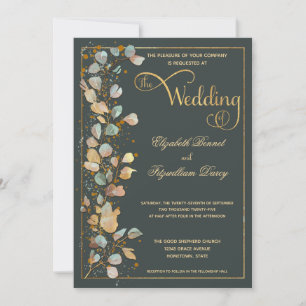 Hochzeit des Botanischen Olive Green Gold Foto  Einladung