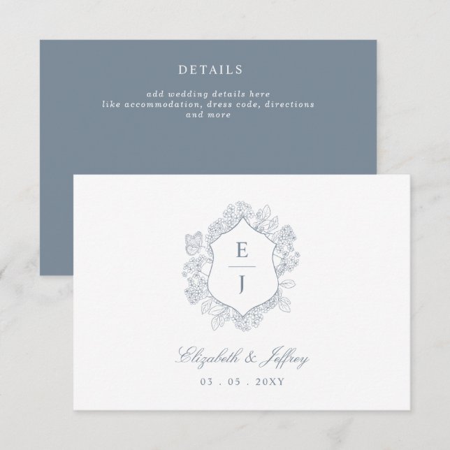 Hochzeit des dunkelblauen Wappen Begleitkarte (Vorne/Hinten)