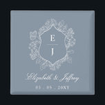 Hochzeit des dunkelblauen Wappen Magnet<br><div class="desc">Monogramm-Hochzeitsmagnete für blaues Wappen</div>
