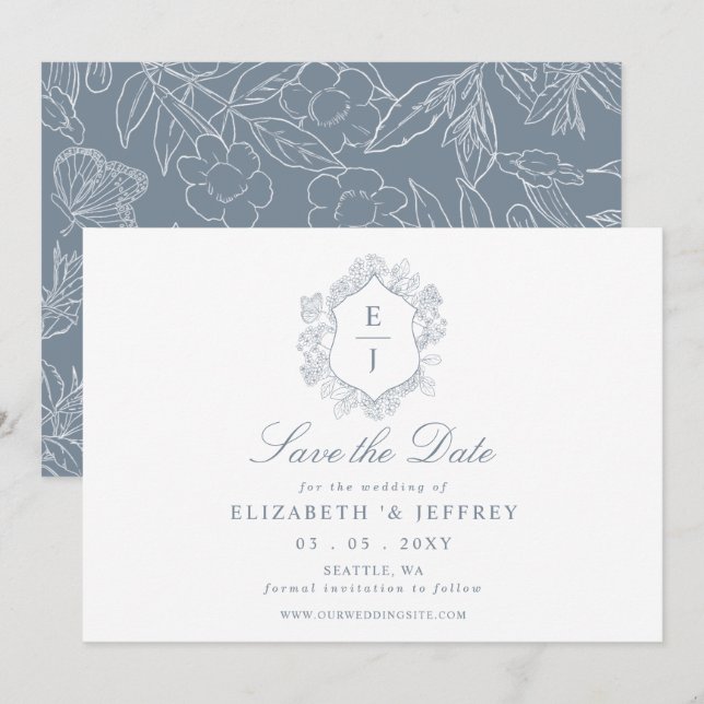 Hochzeit des dunkelblauen Wappen Save The Date (Vorne/Hinten)