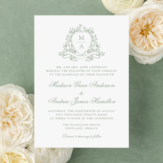 Hochzeit des eleganten grünen Wappen Einladung (Von Creator hochgeladen)