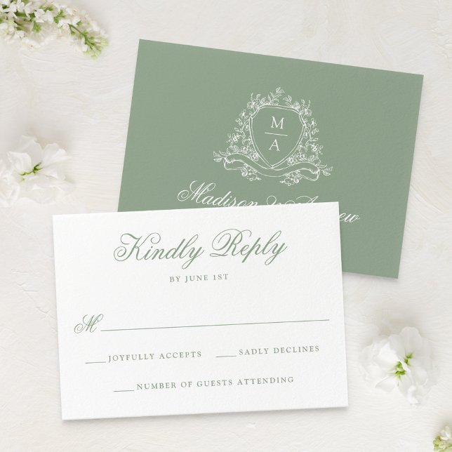 Hochzeit des eleganten grünen Wappen RSVP Karte (Von Creator hochgeladen)