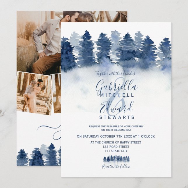 Hochzeit des Fotos "Blauwald" Einladung (Vorne/Hinten)