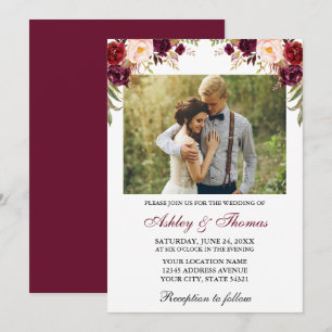 Hochzeit des Fotos "Watercolor Burgund" Einladung