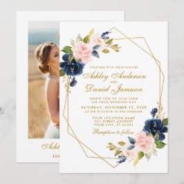 Hochzeit des geometrischen Fotos mit blauem Blau Einladung