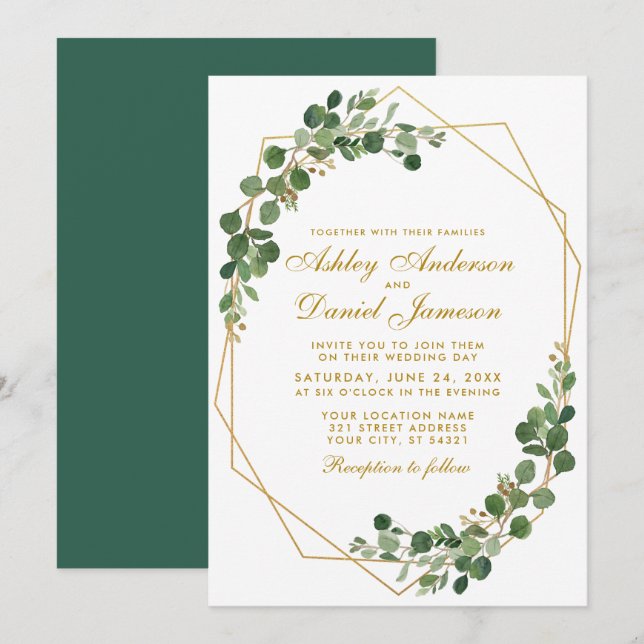 Hochzeit des geometrischen grünen Eukalyptus Einladung (Vorne/Hinten)
