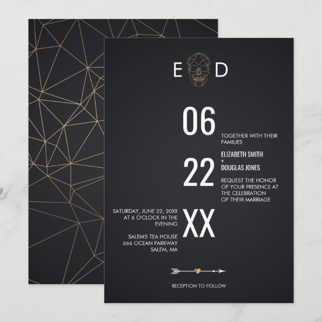 Hochzeit des geometrischen Schädels Einladung (Vorne/Hinten)