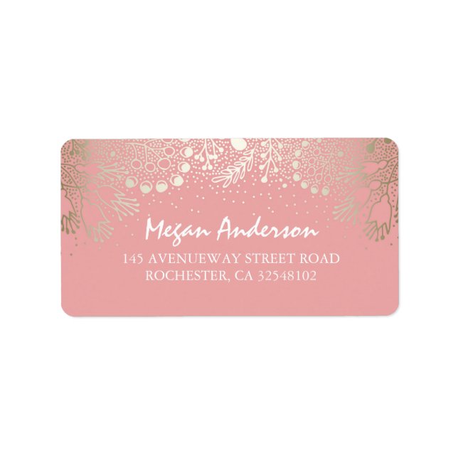 Hochzeit des Golden and Pink Garden Wonderland Adressaufkleber (Vorne)