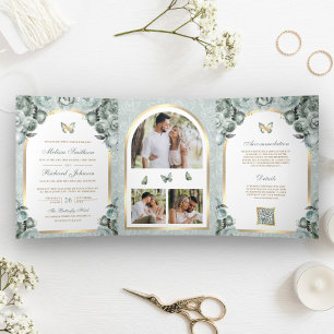 Hochzeit des grünen Blütengoldes-Schmetterlings Dreifach Gefaltete Einladung