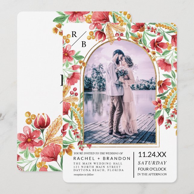 Hochzeit des hellrosa, gelben Fotos Einladung (Vorne/Hinten)