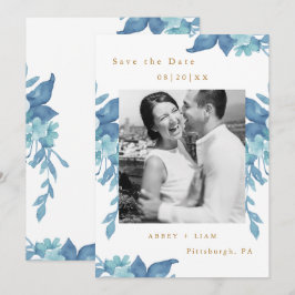 Hochzeit des hübschen blauen Fotos mit Blütenblätt Save The Date