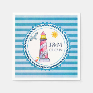Hochzeit des Leuchtturms "Red Striped Watercolor" Serviette
