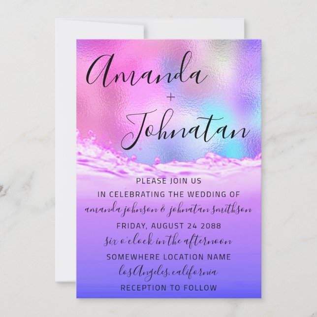 Hochzeit des Lila Ozeans Rosa Wellen Ocean Beach Einladung (Vorderseite)