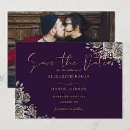 Hochzeit des lila und goldgotischen Fotos Save The Date