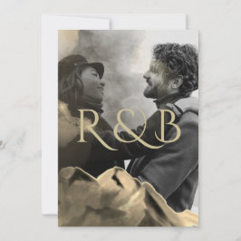 Hochzeit des Luxus-Gold-Mountains-Overlay-Fotos Einladung