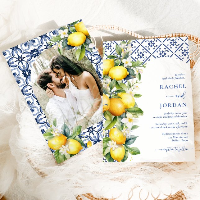 Hochzeit des mediterranen Fotos Aquarellon Einladung (Von Creator hochgeladen)