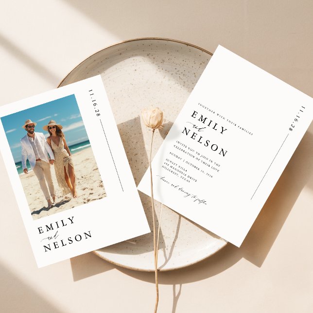 Hochzeit des Minimalistisch Beach Destination Foto Einladung (Von Creator hochgeladen)