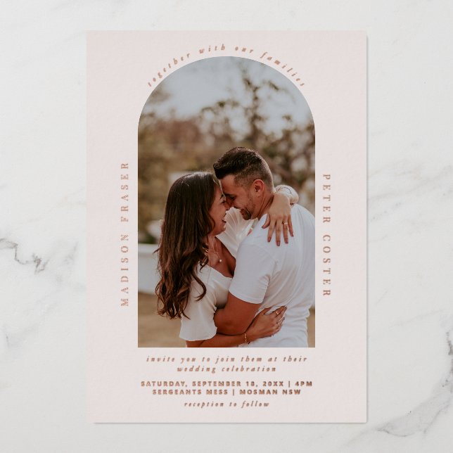 Hochzeit des Minimalistischen Fotos Folieneinladung (Vorderseite)